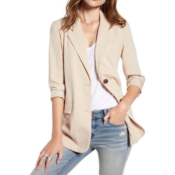 Treasure & Bond Jackets & Blazers - *Sold Treasure & Bond Long Blazer Pinstripe Tan Beige Oversized Sz XL